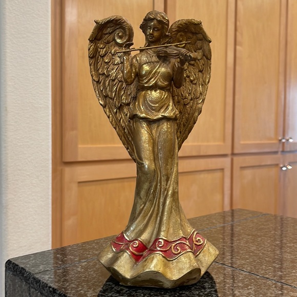 Gold Angel Figurine playing the violin, resin 11” tall x 5.5” W. - Picture 3 of 12